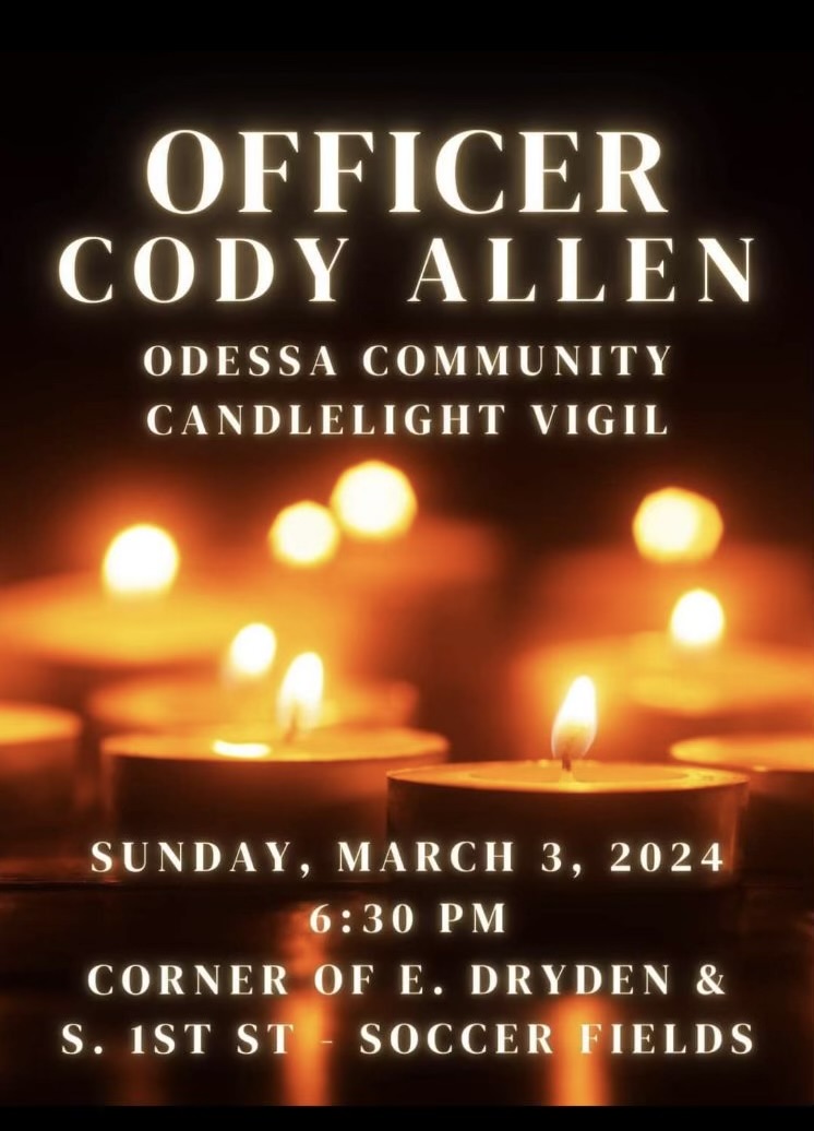 Image of candles lit with Officer Cody Allen in type