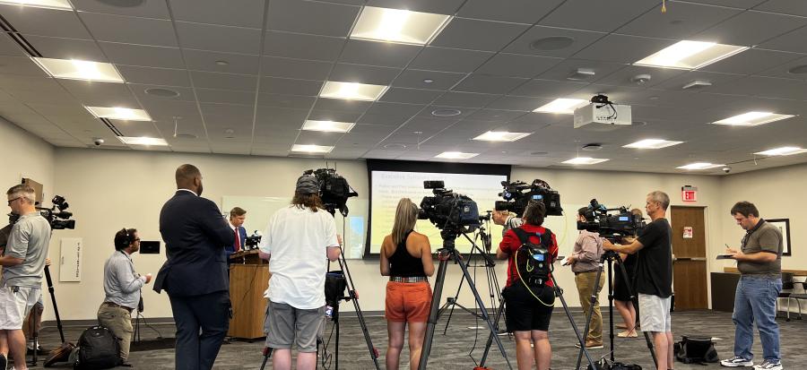 Special Counsel Dan Nelson addresses members of the media during a press conference in July 2022.
