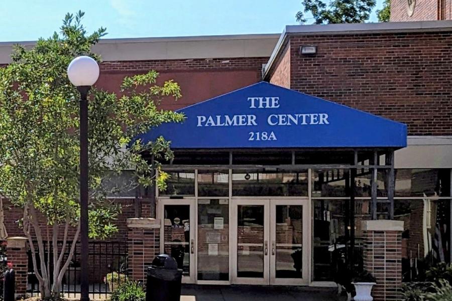 A picture of the front entrance to the Palmer Center 