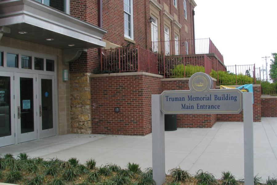 Truman Memorial Buildings main entrance on Pleasant