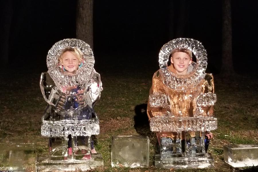 Two youth pictures with ice sculpture.