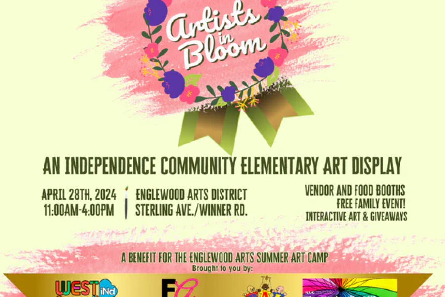 image of the graphic for the Artists in Bloom event at Englewood Arts. 