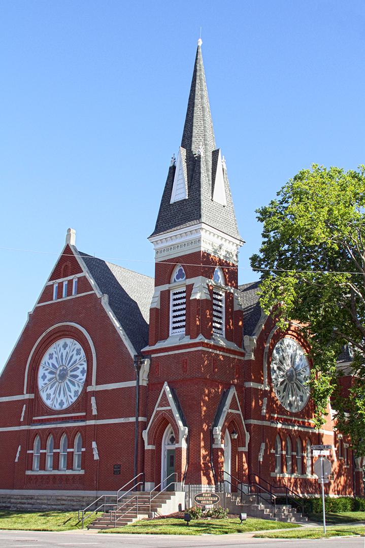 Outside image of the First Presbyterian Church. 