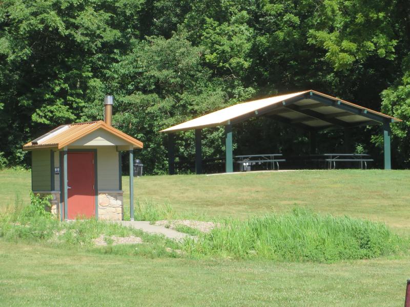 Picture of pavilion and restroom located at George Owens Nature Park.
