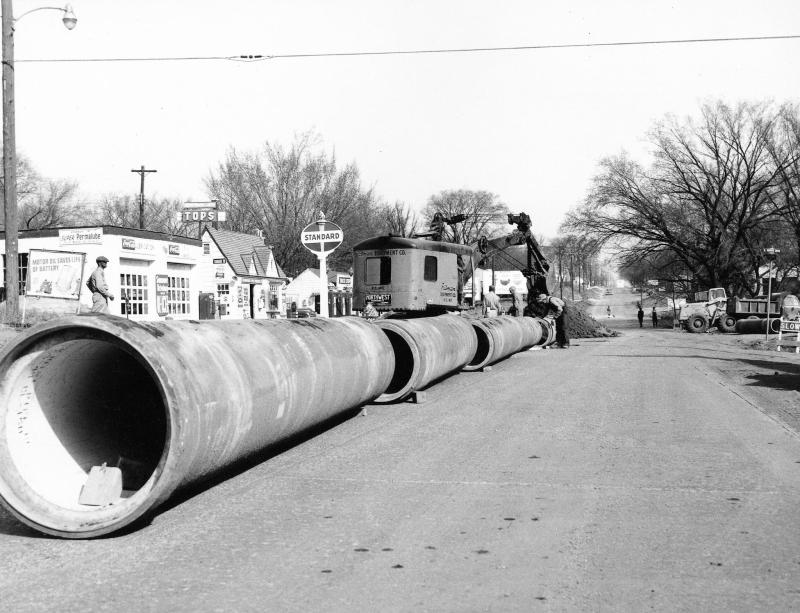 Historical photo of water mains on Noland Road