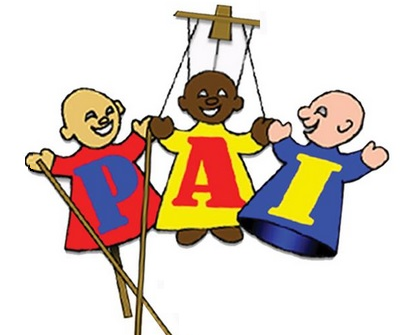 A logo consisting of three marionettes hanging from strings, each with a letter forming the acronym "PAI"
