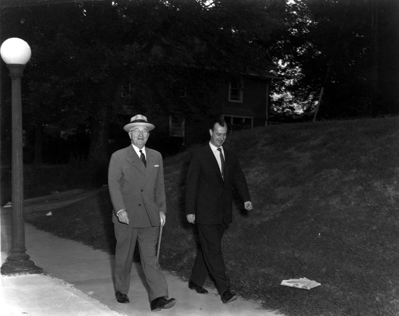 Truman walking in Independence. Photo by Sammie Feeback. Courtesy of the Harry S. Truman Presidential Library and Museum.