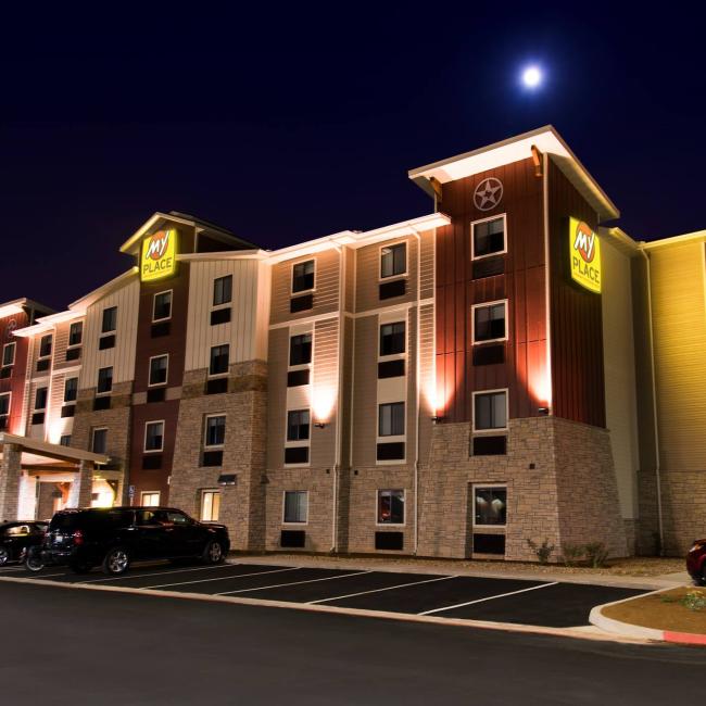 Image of My Place Hotel exterior at night